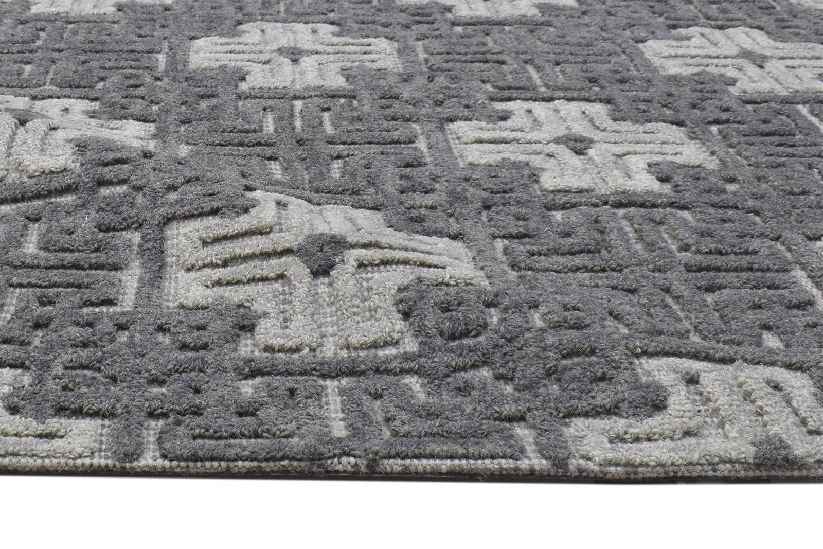 Wool Grey Rug 4' X 5' Modern Hand Tufted Scandinavian Trellis Room Size Carpet 