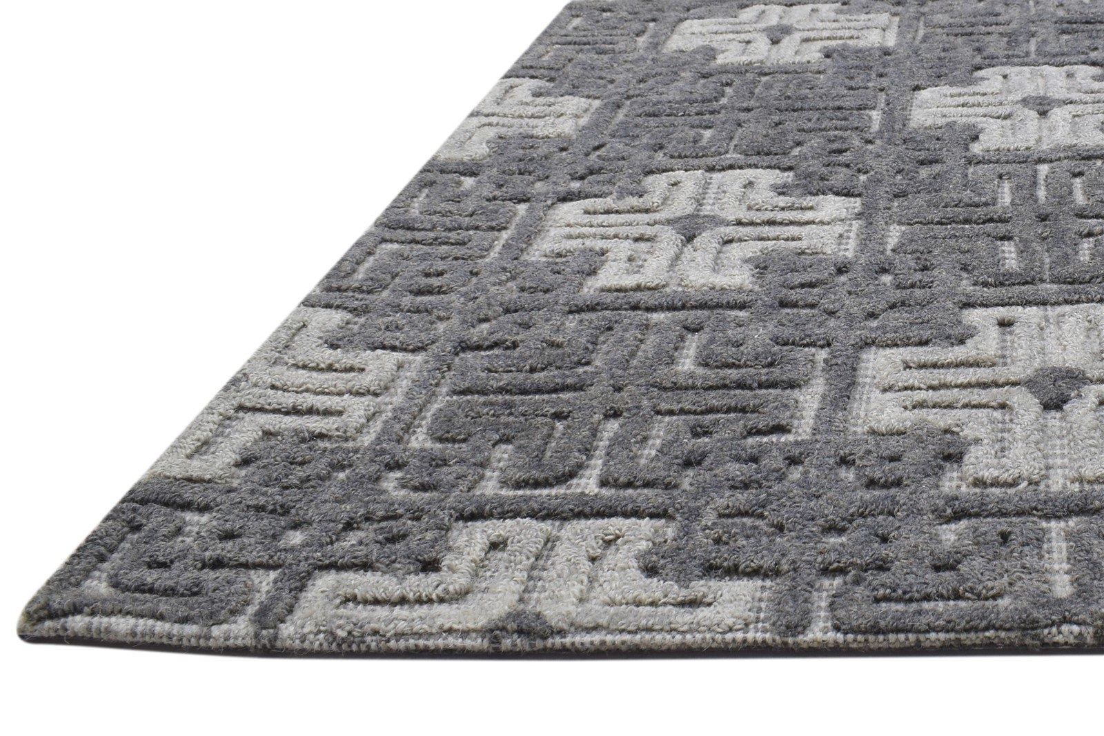 Wool Grey Rug 4' X 5' Modern Hand Tufted Scandinavian Trellis Room Size Carpet 