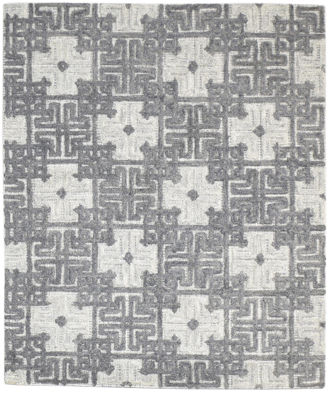 Wool Grey Rug 4' X 5' Modern Hand Tufted Scandinavian Trellis Room Size Carpet 