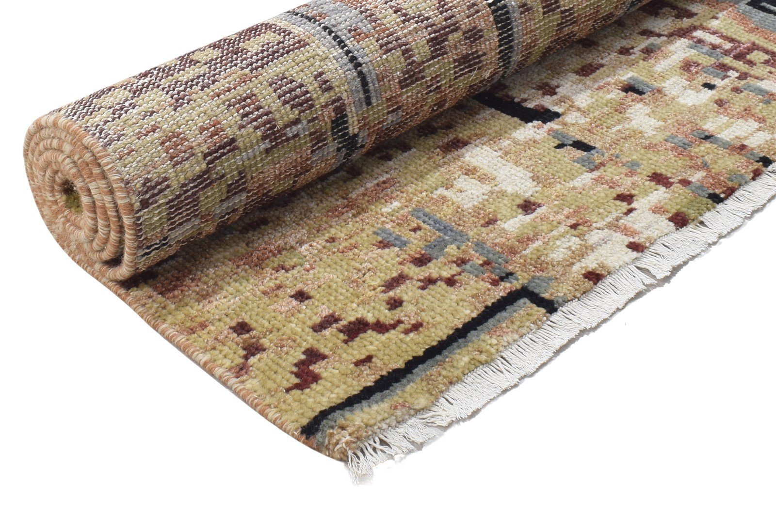 Hand Knotted Sage Wool Rug 4' X 6' Modern Indian Abstract Room Size Carpet 