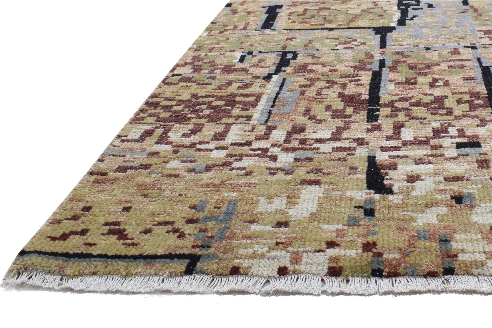 Hand Knotted Sage Wool Rug 4' X 6' Modern Indian Abstract Room Size Carpet  Area Rug 
