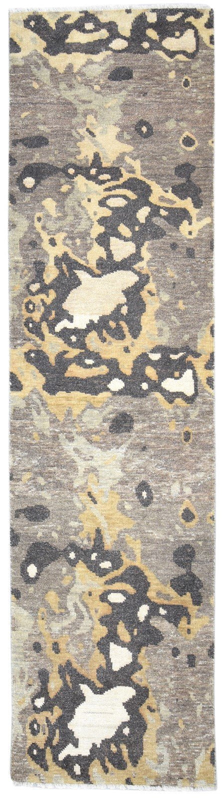 Wool Brown Rug 3' X 10' Modern Hand Knotted Indian Abstract Small Runner 