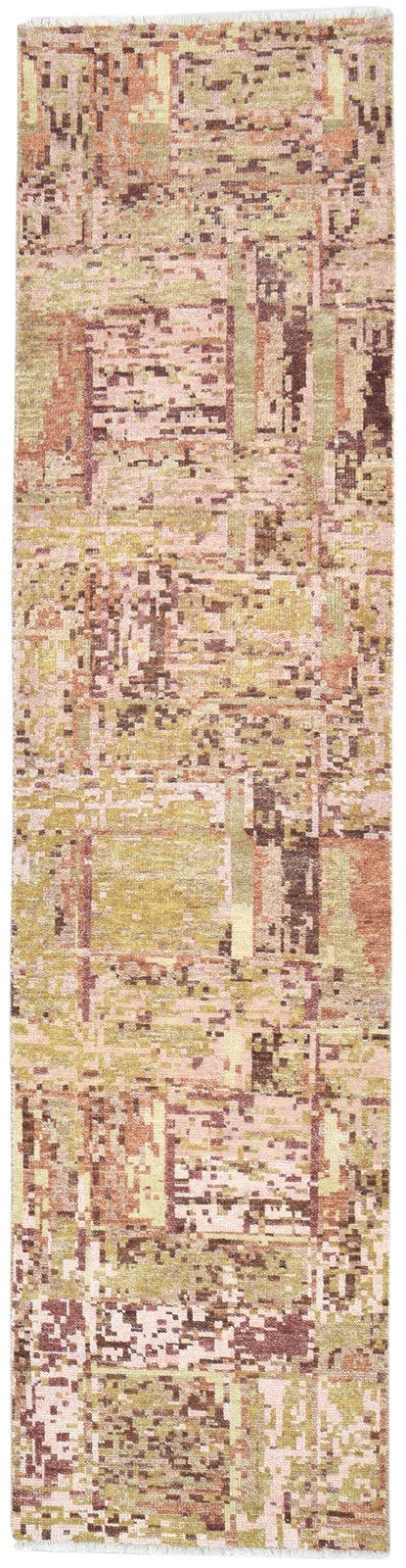 Hand Knotted Rust Wool Rug 2'6 X 10' Modern Indian Abstract Small Runner 