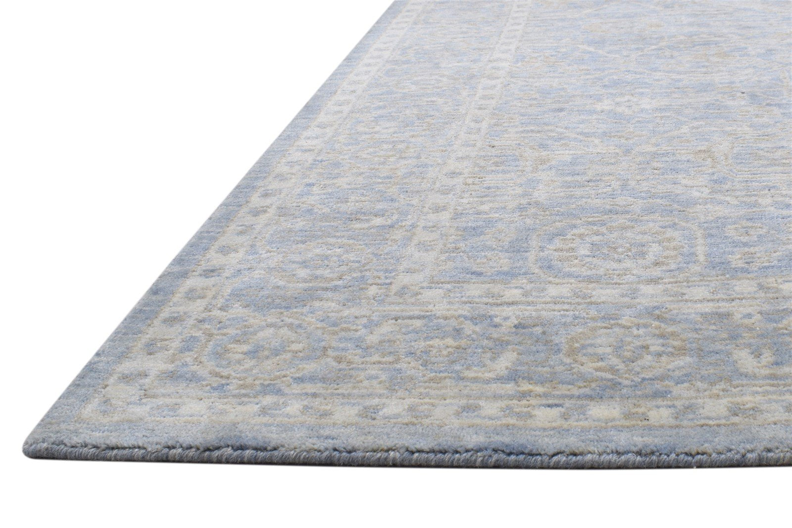 Blue Wool Silk Rug 5X8 Modern Jacquard Loom Oushak Oriental Room Size Carpet 