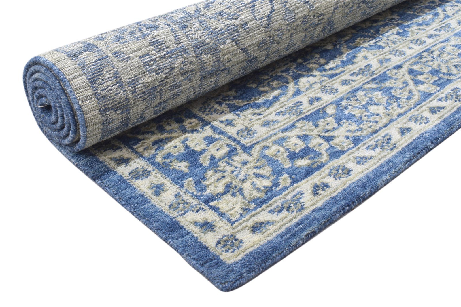 Wool Silk Blue Rug 5X8 Modern Jacquard Loom Oushak Oriental Room Size Carpet 