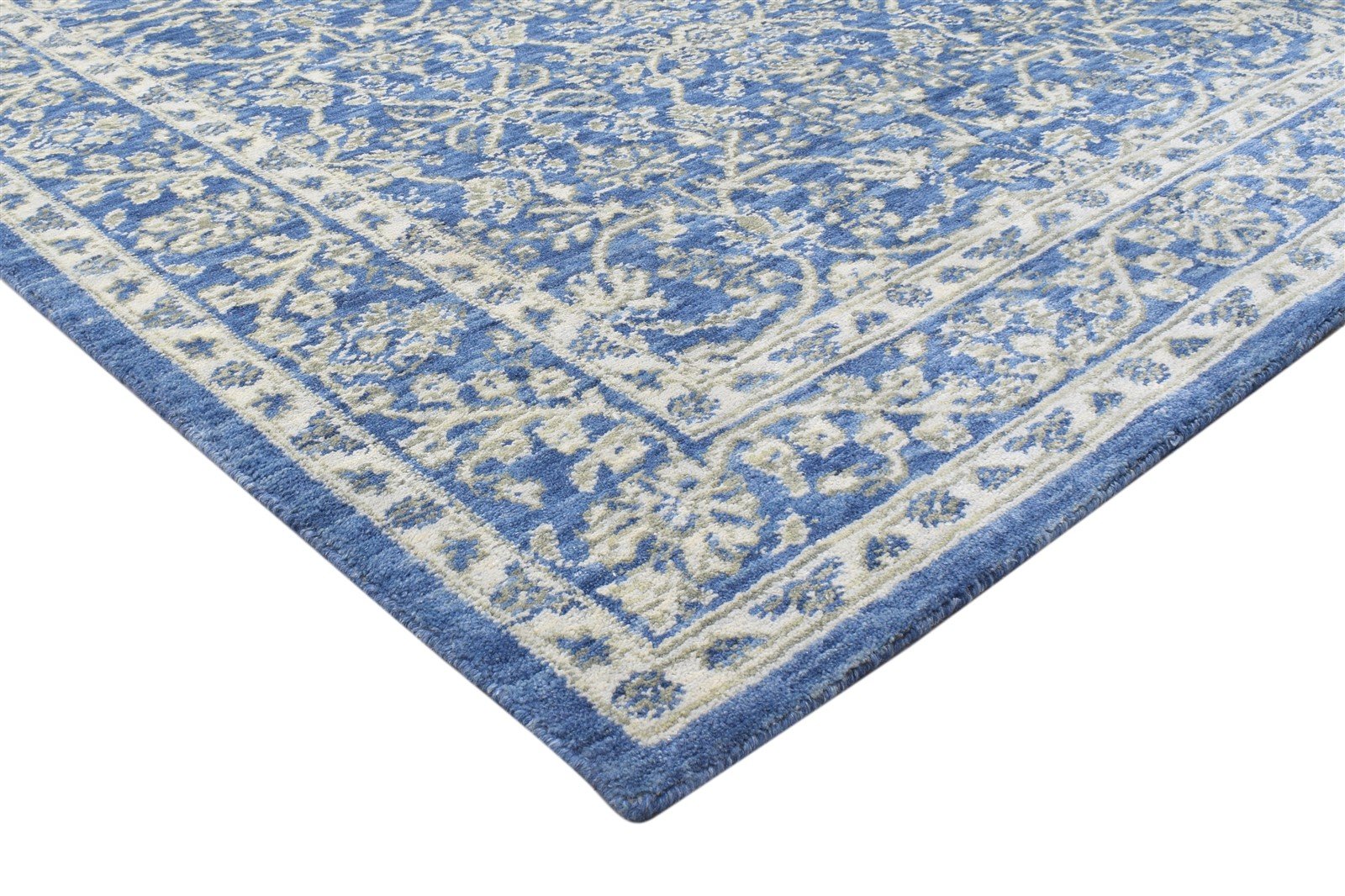 Wool Silk Blue Rug 5X8 Modern Jacquard Loom Oushak Oriental Room Size Carpet 