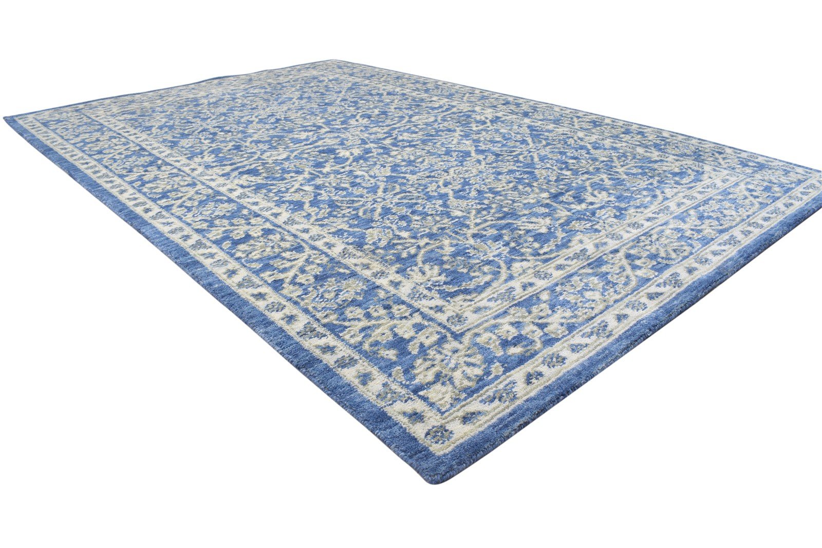 Wool Silk Blue Rug 5X8 Modern Jacquard Loom Oushak Oriental Room Size Carpet 