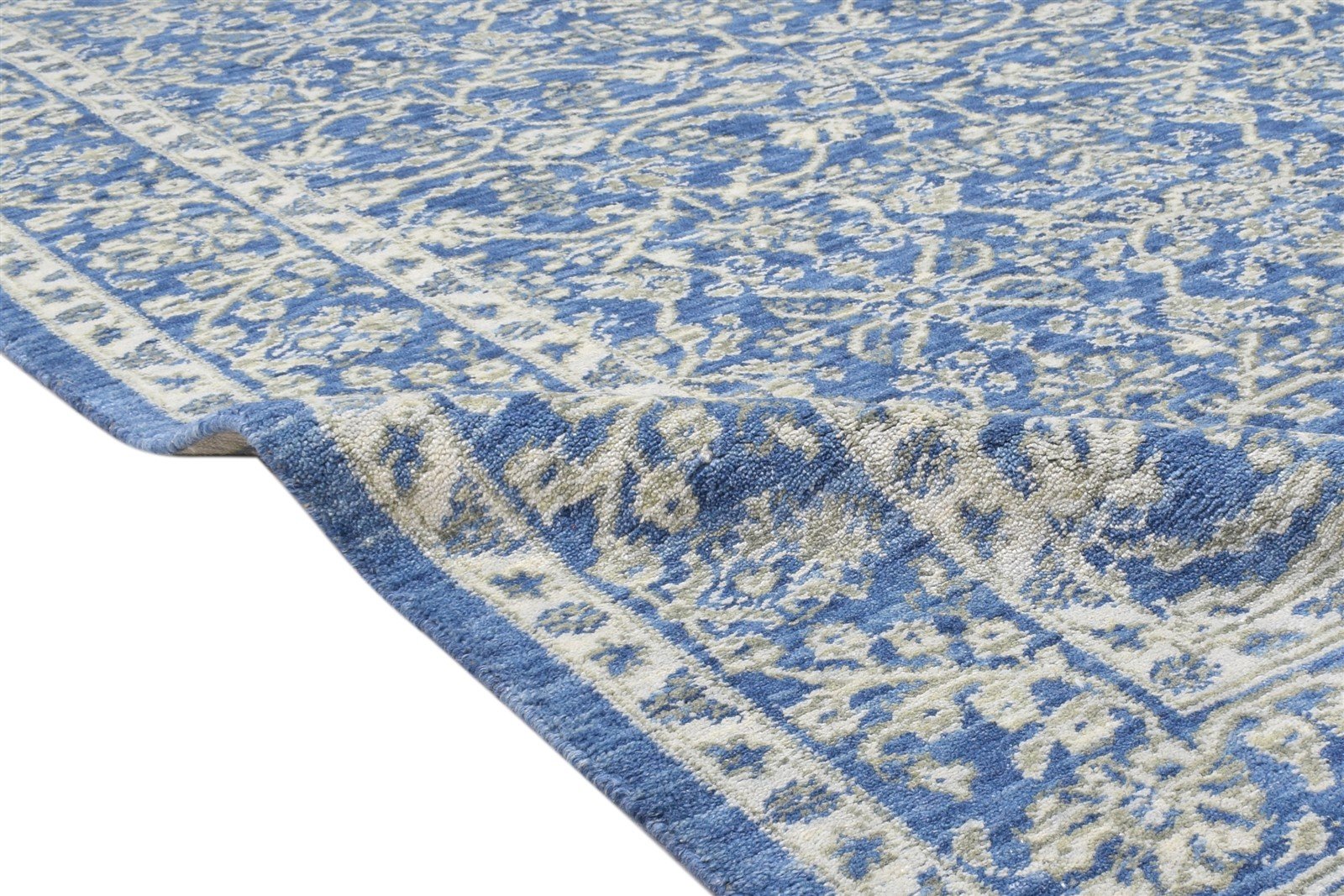 Wool Silk Blue Rug 5X8 Modern Jacquard Loom Oushak Oriental Room Size Carpet 