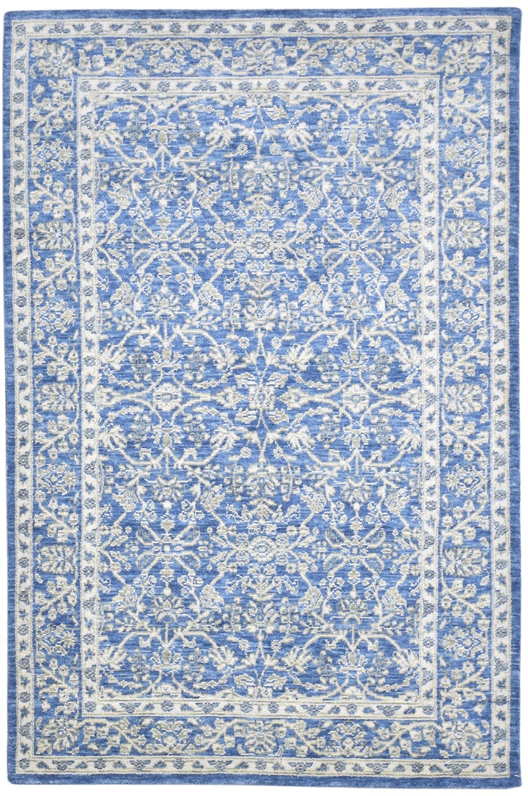 Wool Silk Blue Rug 5X8 Modern Jacquard Loom Oushak Oriental Room Size Carpet 