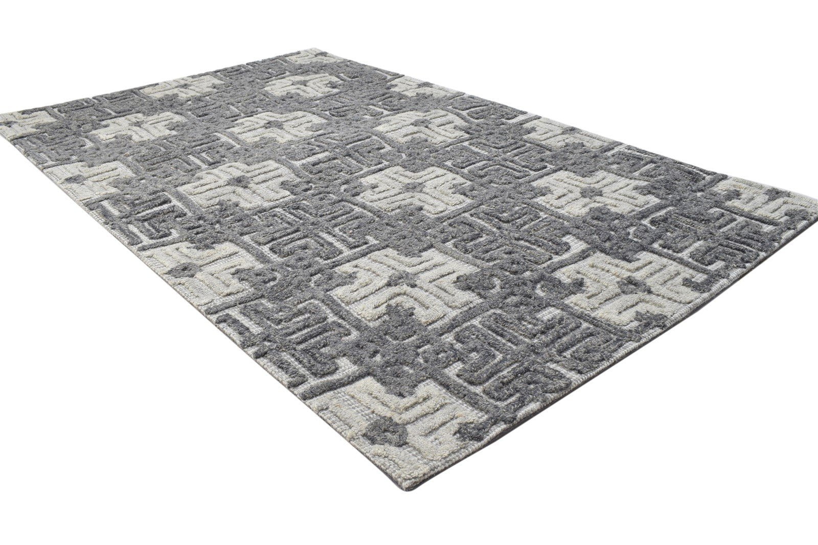 Charcoal Wool Rug 4' X 6' Modern Hand Tufted Moroccan Trellis Room Size Carpet 