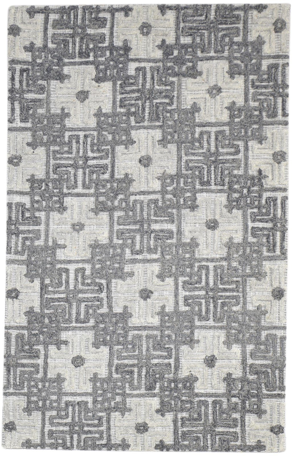 Charcoal Wool Rug 4' X 6' Modern Hand Tufted Moroccan Trellis Room Size Carpet 