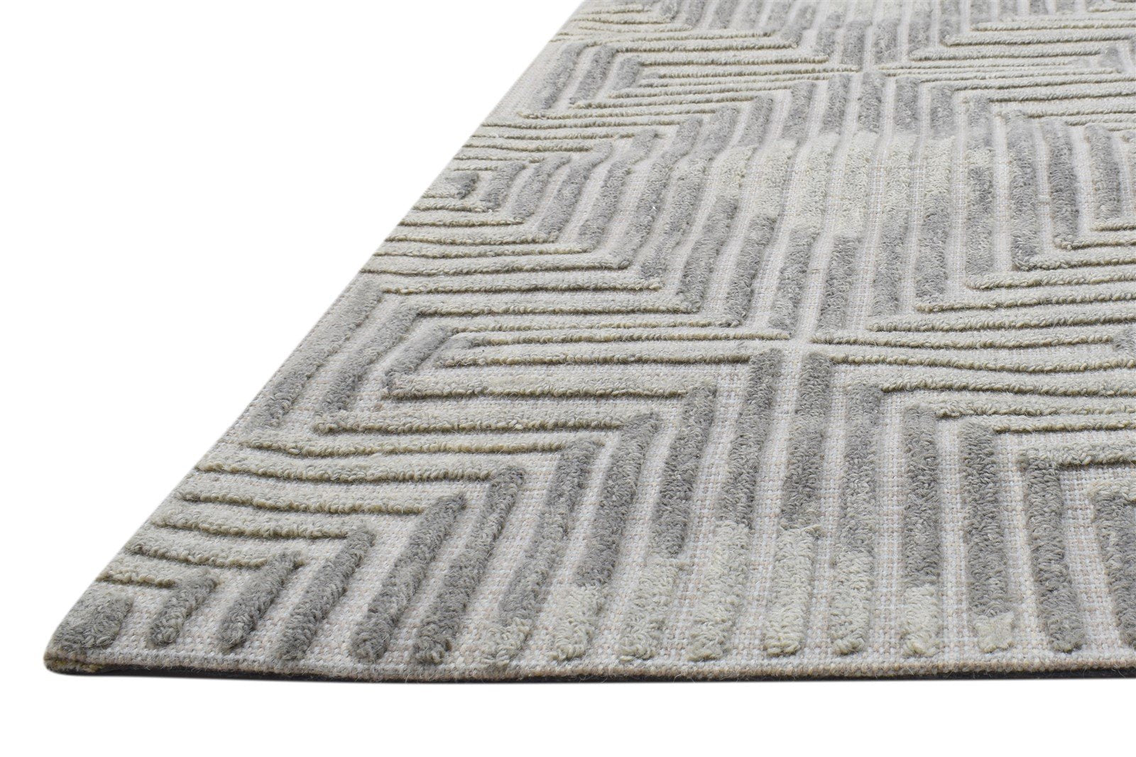 Hand Tufted Grey Wool Rug 4' X 5' Modern Scandinavian Trellis Room Size Carpet 