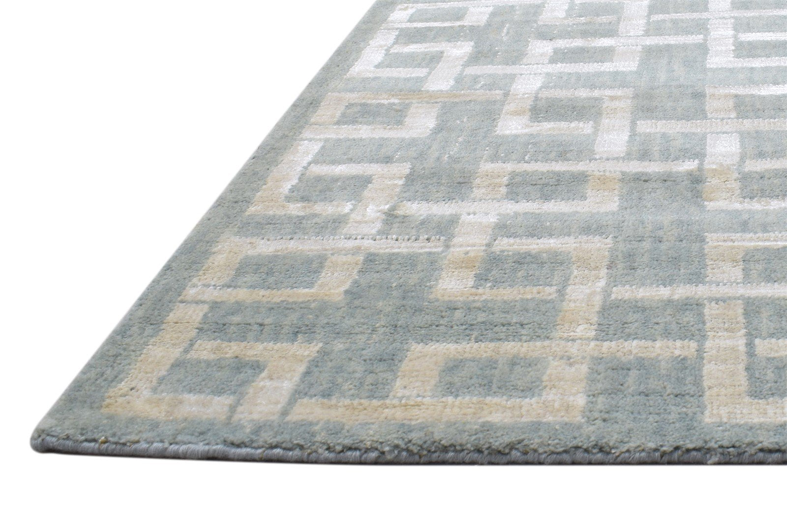 Wool Silk Blue Rug 4X6 Modern Jacquard Loom Scandinavian Trellis Room Size 