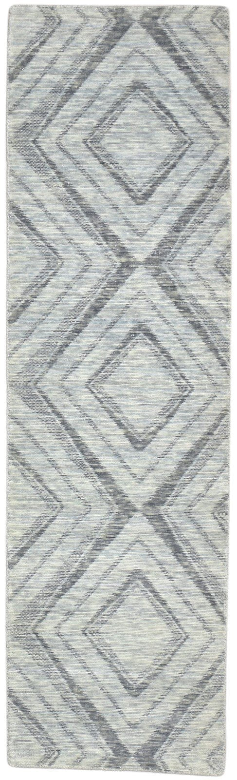 Jacquard Loom Grey Wool Silk Rug 2' X 8' Modern Moroccan Trellis Small Runner 