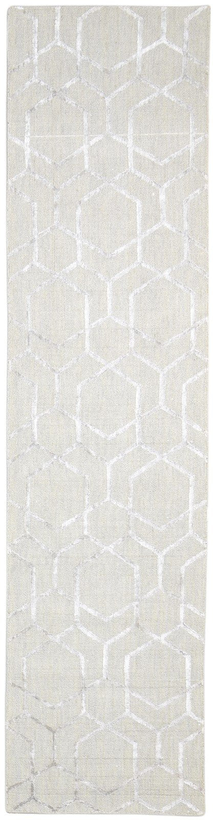 Sand Wool Silk Rug 2' X 8' Modern Jacquard Loom Moroccan Trellis Small Runner 