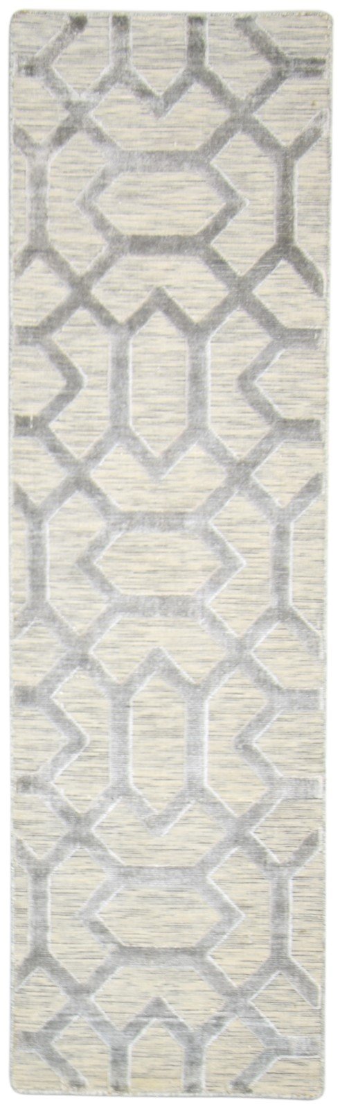 Wool Silk Sand Rug 2' X 8' Modern Jacquard Loom Moroccan Trellis Small Runner 