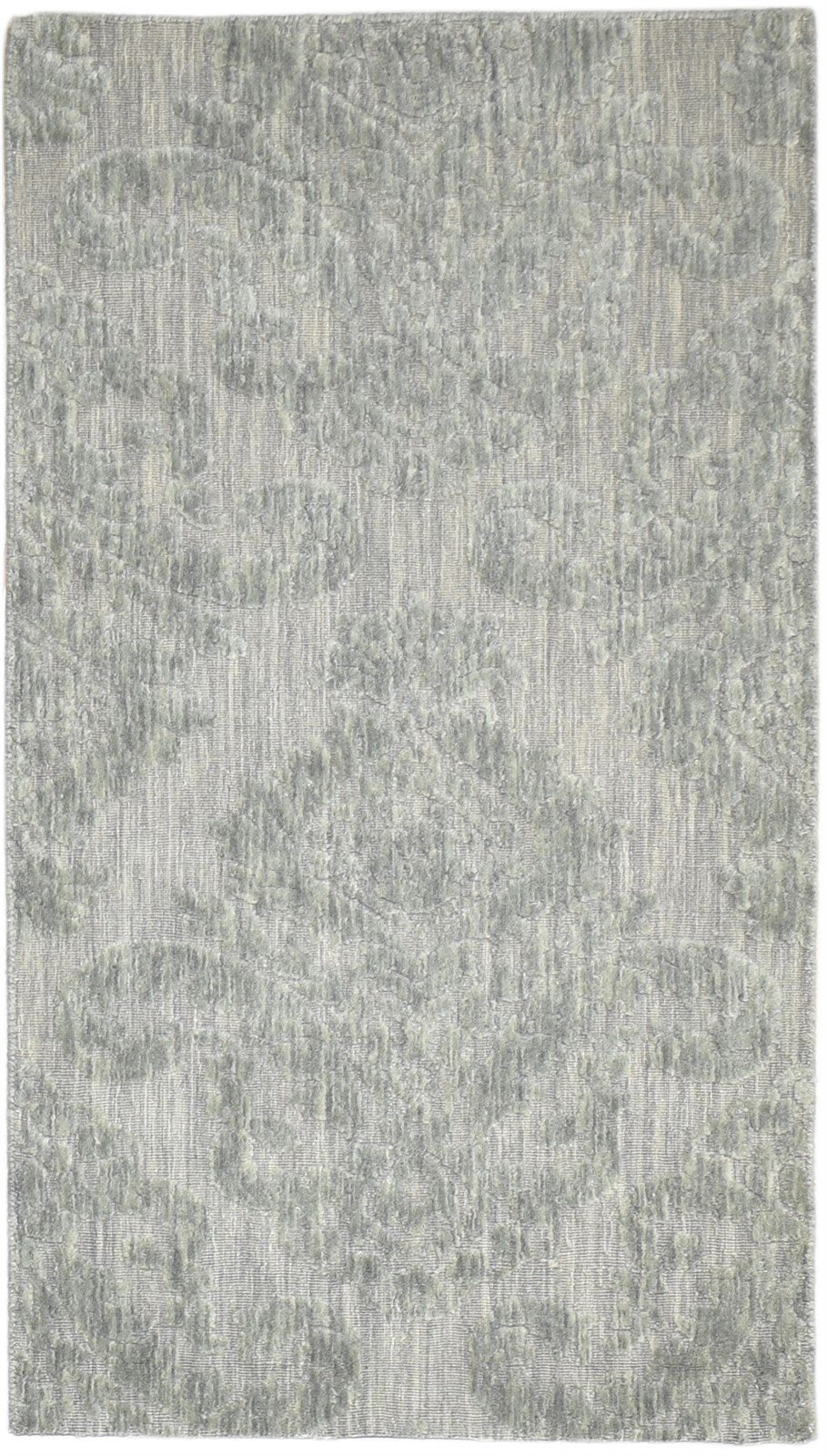 Jacquard Loom Grey Wool Silk Rug 3' X 5' Modern French Damask Small Carpet 