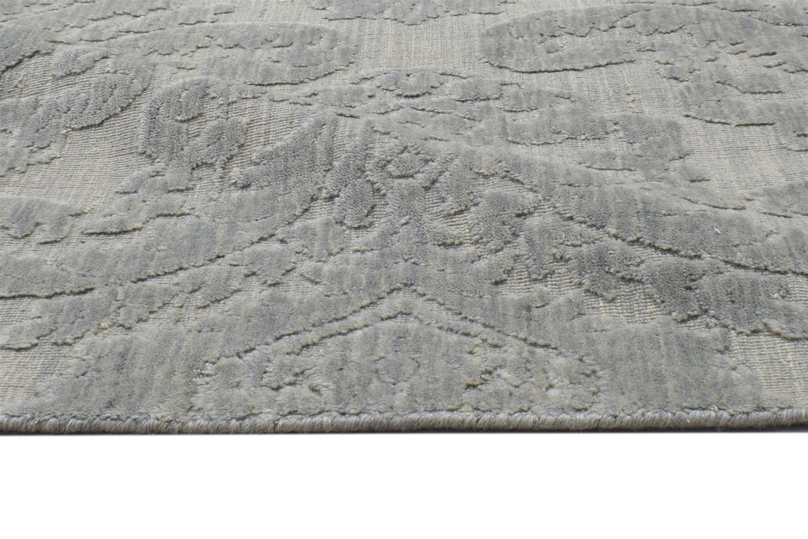 Grey Wool Silk Rug 3' X 8' Modern Jacquard Loom French Damask Small Runner