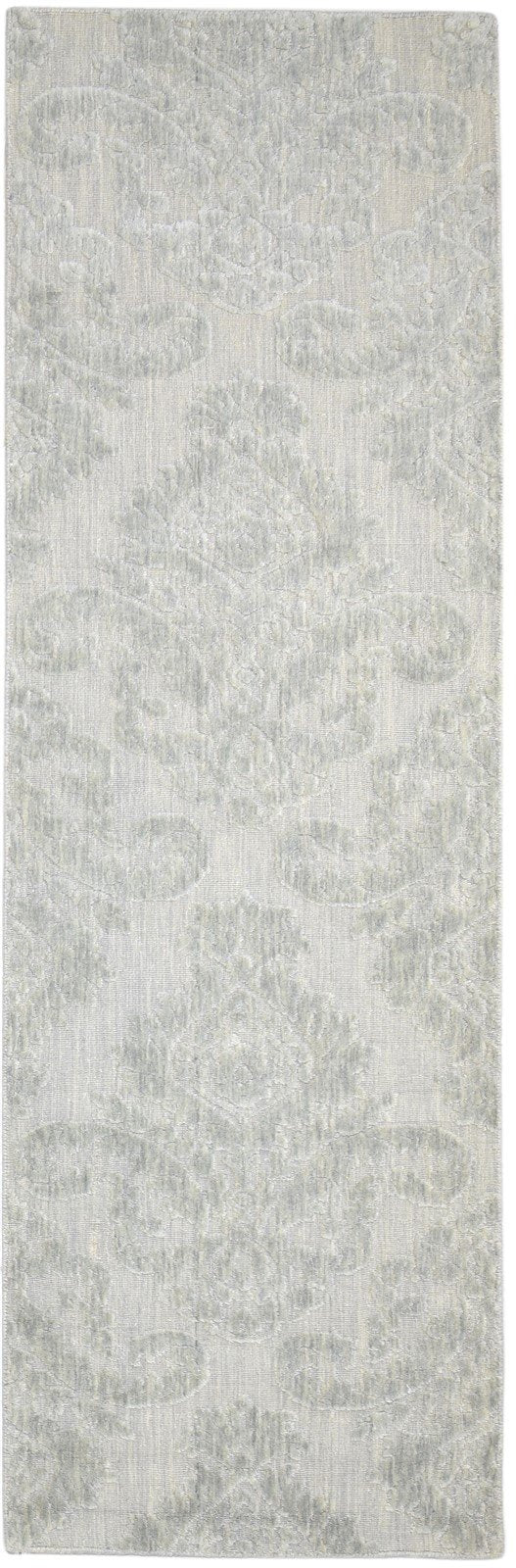 Grey Wool Silk Rug 3' X 8' Modern Jacquard Loom French Damask Small Runner 