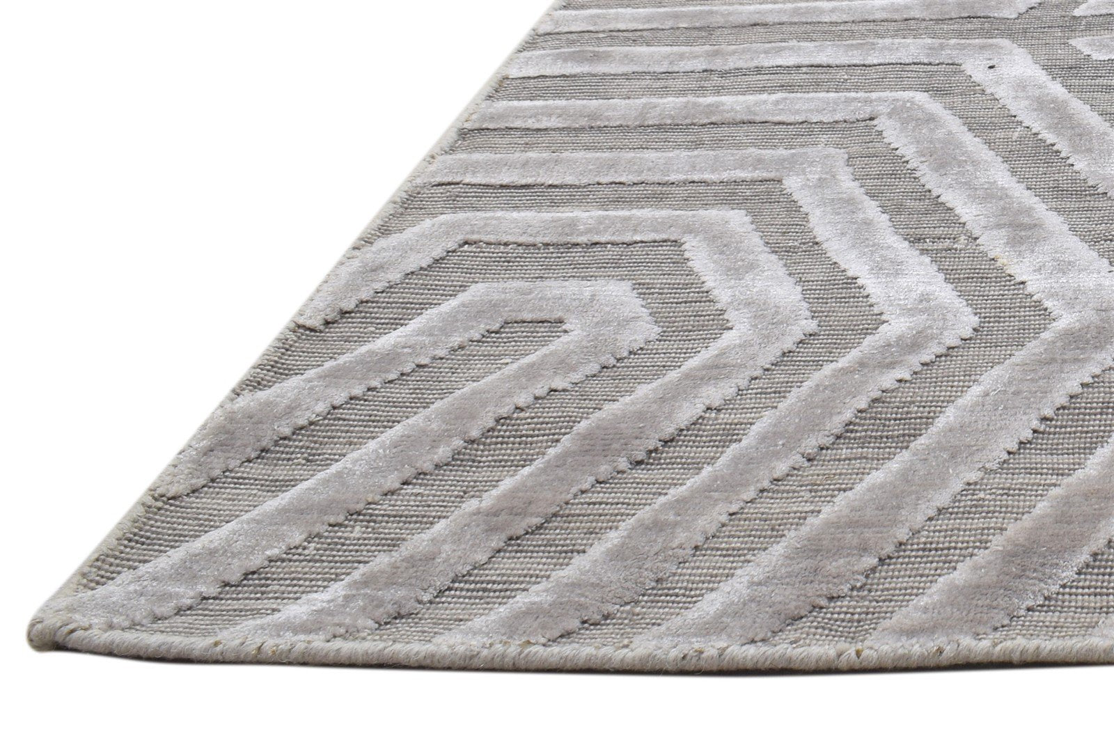 Wool Silk Grey Rug 2X8 Modern Jacquard Loom Scandinavian Geometric Small Runner 