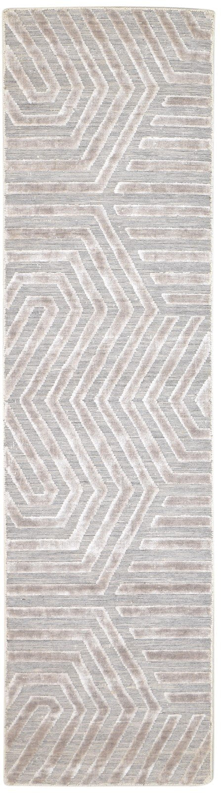 Wool Silk Grey Rug 2X8 Modern Jacquard Loom Scandinavian Geometric Small Runner 