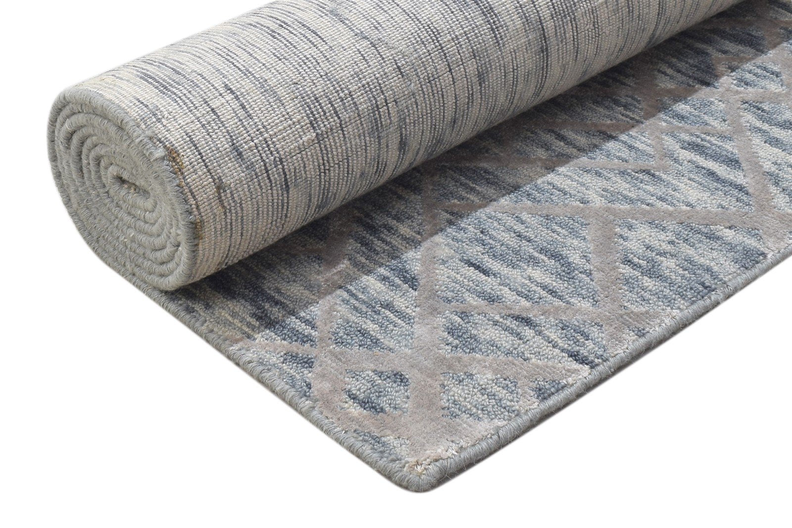 Jacquard Loom Grey Wool Silk Rug 2X8 Modern Scandinavian Geometric Small Runner 