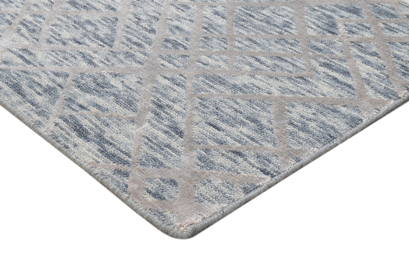 Jacquard Loom Grey Wool Silk Rug 2X8 Modern Scandinavian Geometric Small Runner 