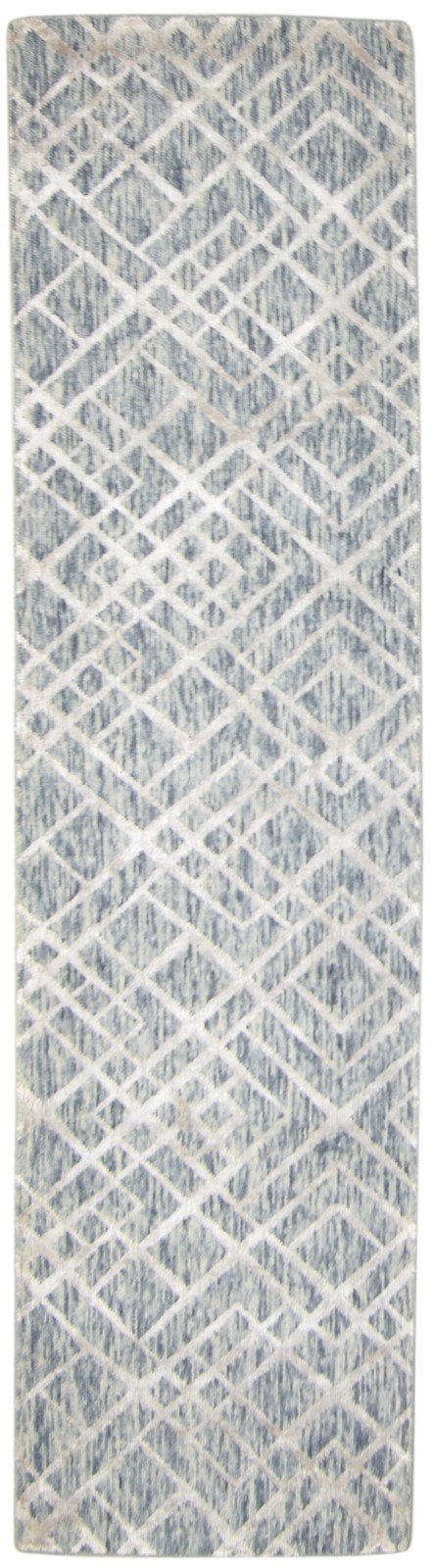 Jacquard Loom Grey Wool Silk Rug 2X8 Modern Scandinavian Geometric Small Runner 