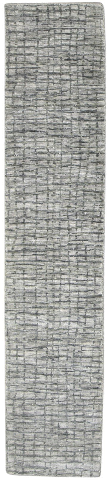 Grey Wool Silk Rug 2X8 Modern Jacquard Loom Scandinavian Geometric Small Runner 