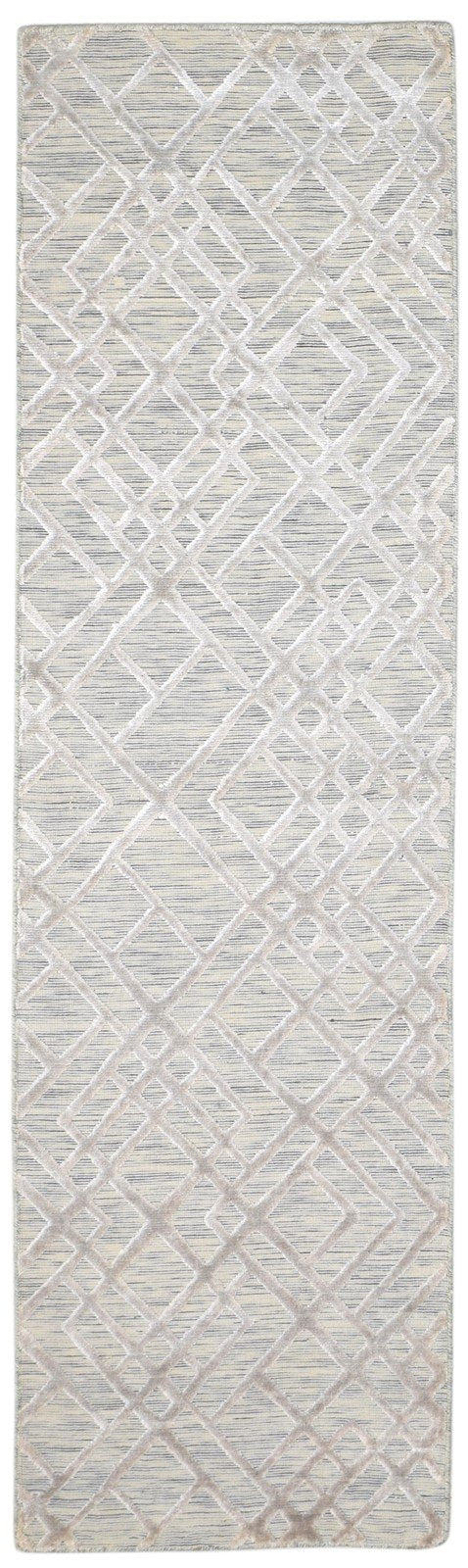 Wool Silk Sand Rug 2X8 Modern Jacquard Loom Scandinavian Geometric Small Runner 