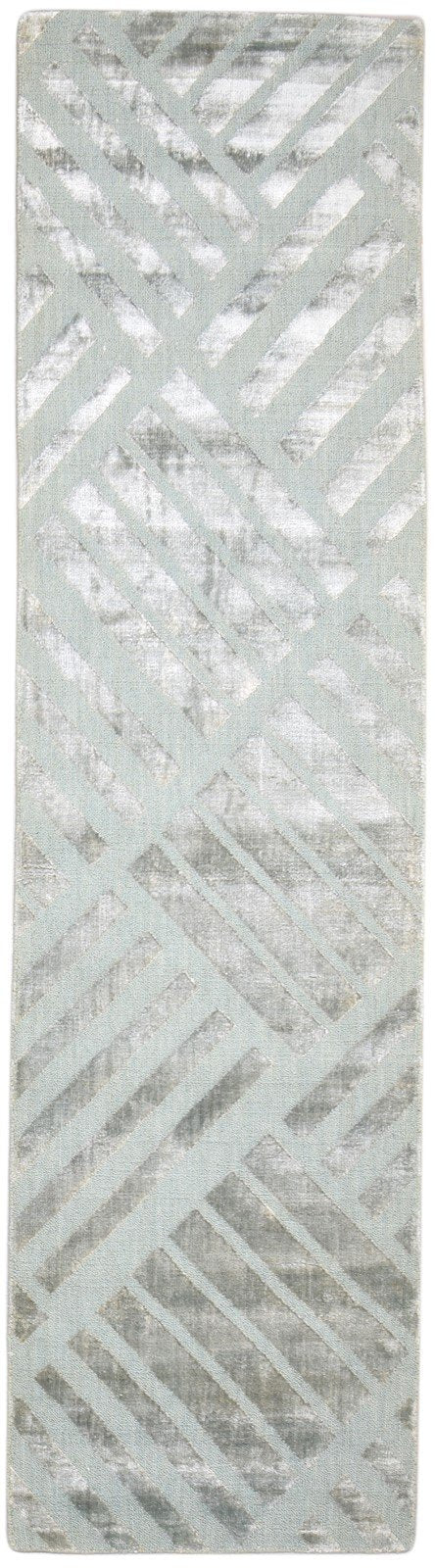 Jacquard Loom Grey Wool Silk Rug 2X8 Modern Scandinavian Geometric Small Runner 