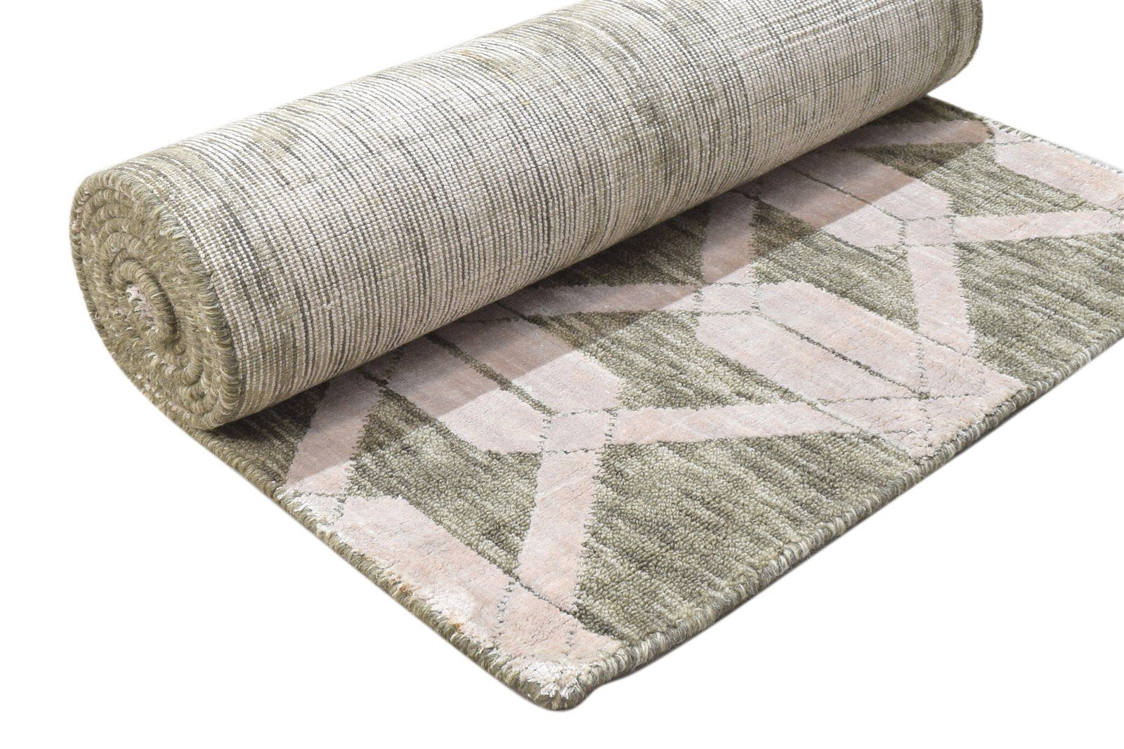 Sage Wool Silk Rug 2X8 Modern Jacquard Loom Scandinavian Geometric Small Runner 