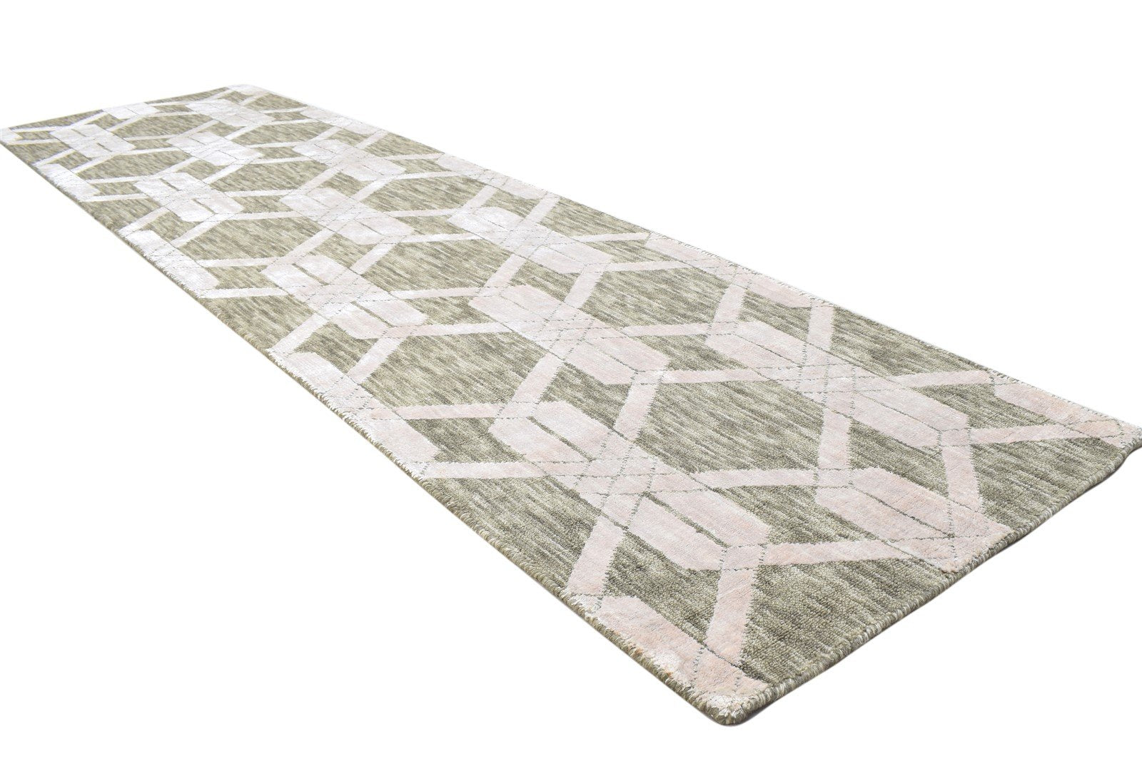 Sage Wool Silk Rug 2X8 Modern Jacquard Loom Scandinavian Geometric Small Runner 