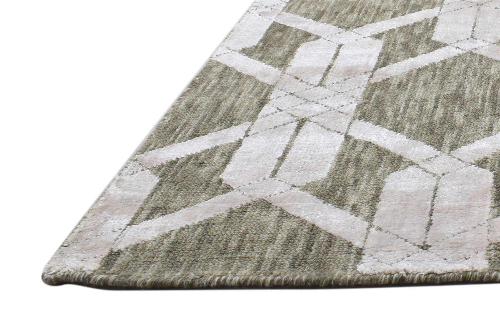 Sage Wool Silk Rug 2X8 Modern Jacquard Loom Scandinavian Geometric Small Runner 