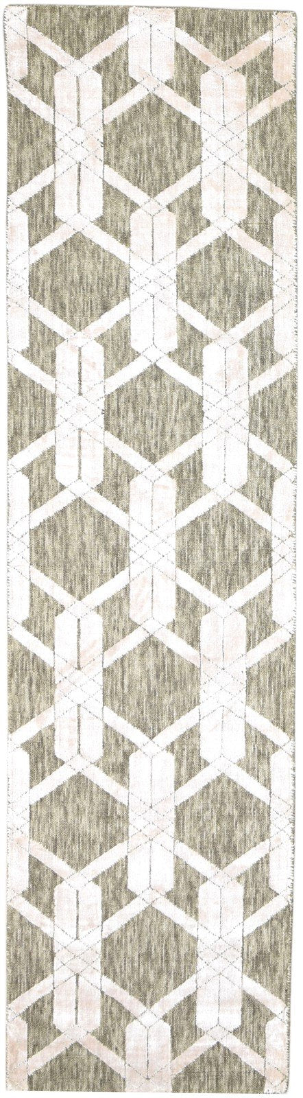 Sage Wool Silk Rug 2X8 Modern Jacquard Loom Scandinavian Geometric Small Runner 