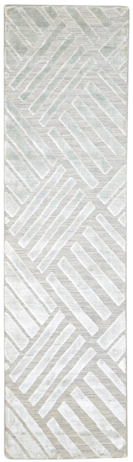 Silver Wool Silk Rug 2X8 Modern Jacquard Loom Scandinavian Geometric Small 