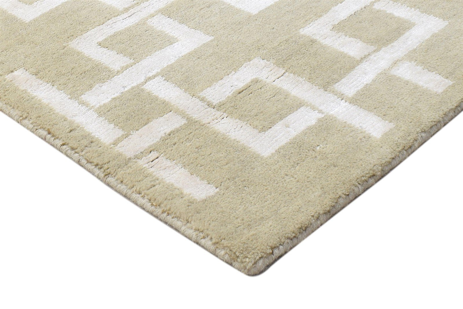 2X4 Rug Wool Silk Beige Modern Jacquard Loom Scandinavian Geometric Small 