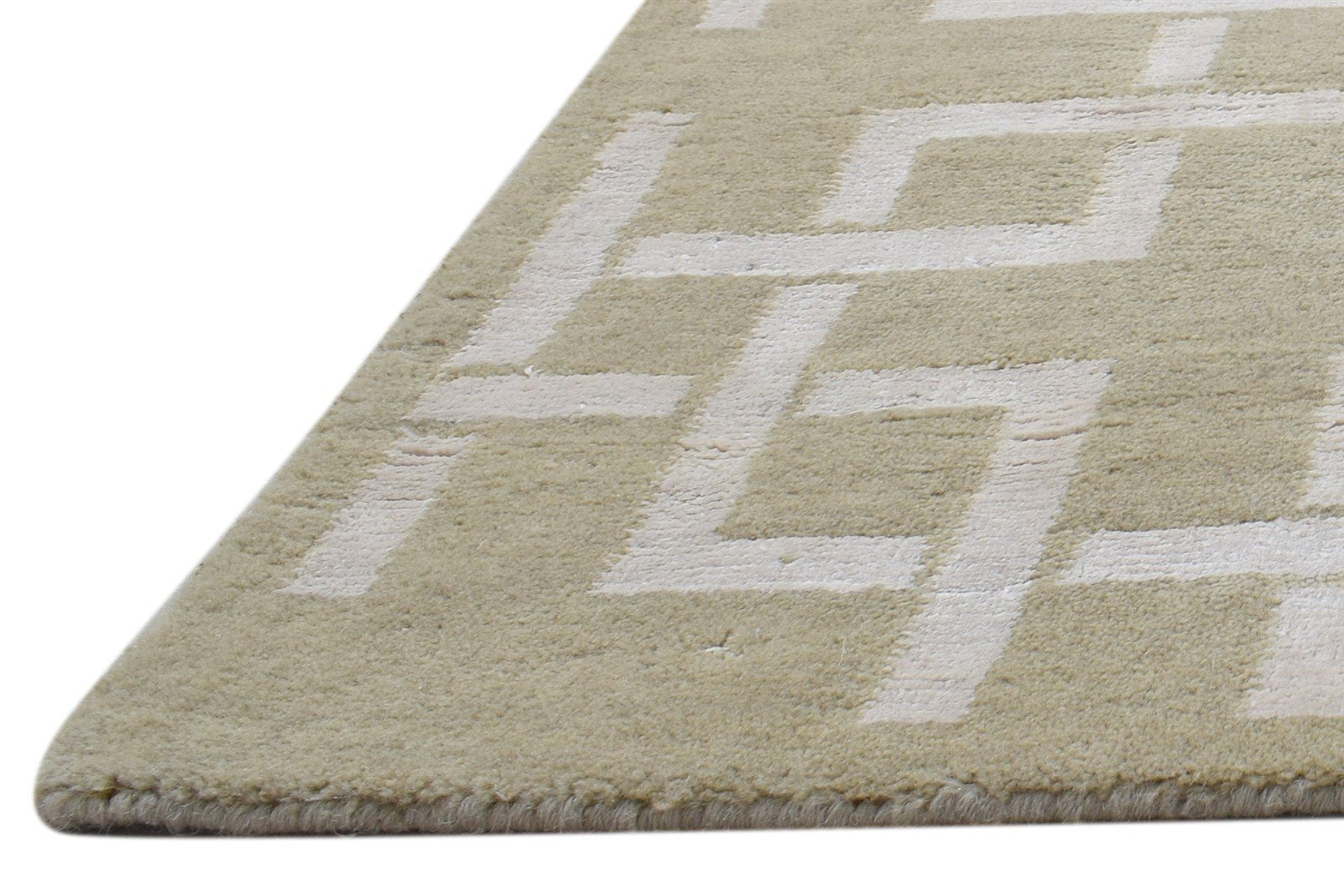 2X4 Rug Wool Silk Beige Modern Jacquard Loom Scandinavian Geometric Small 