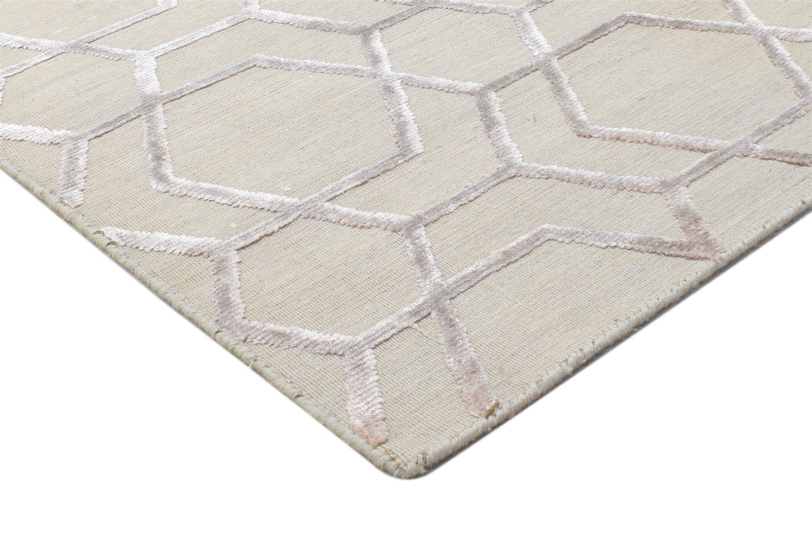 Jacquard Loom Beige Wool Silk Rug 2X3 Modern Scandinavian Geometric Small 