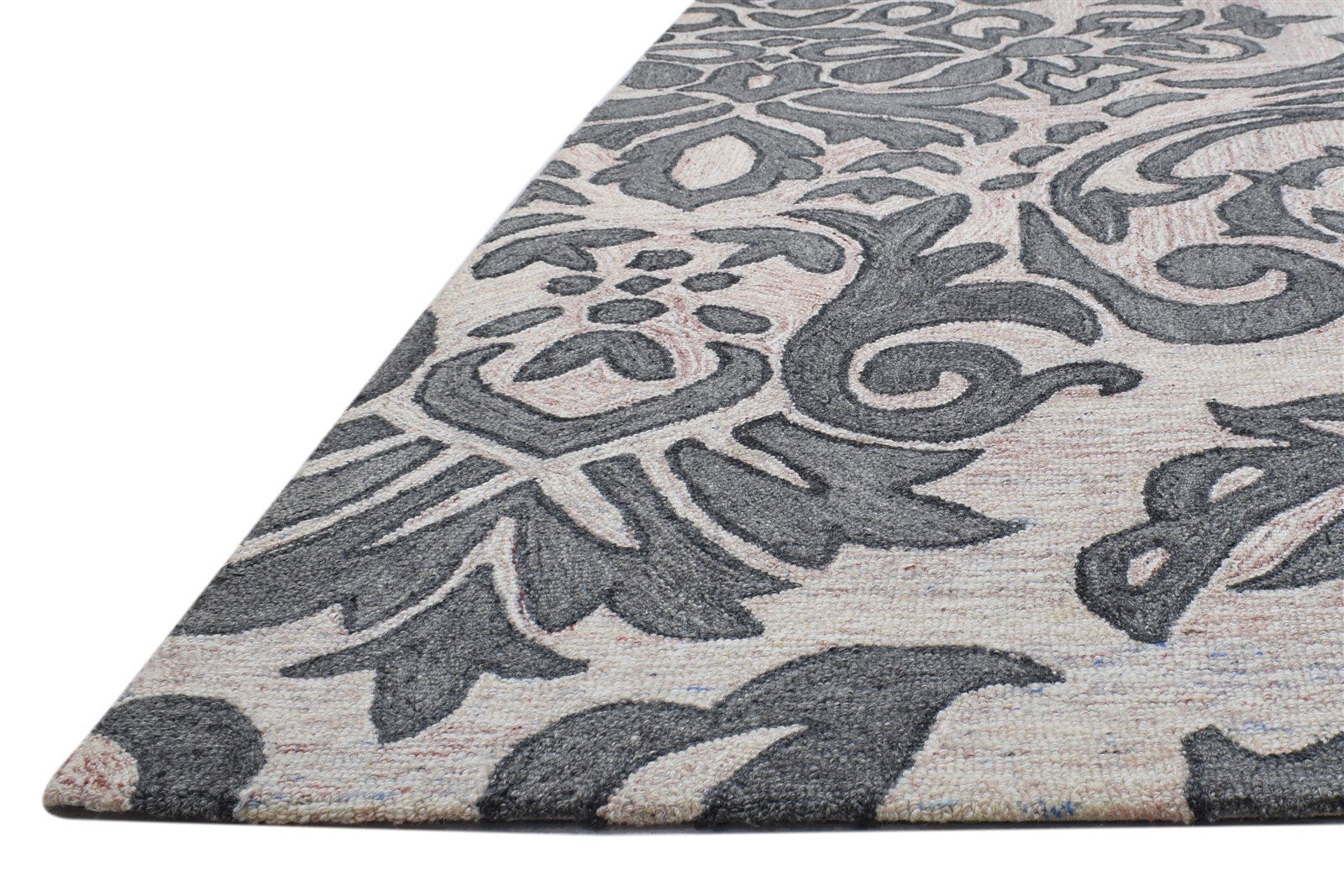 5' X 7' Rug Wool Charcoal Modern Hand Tufted French Floral Room Size Carpet  Area Rug 