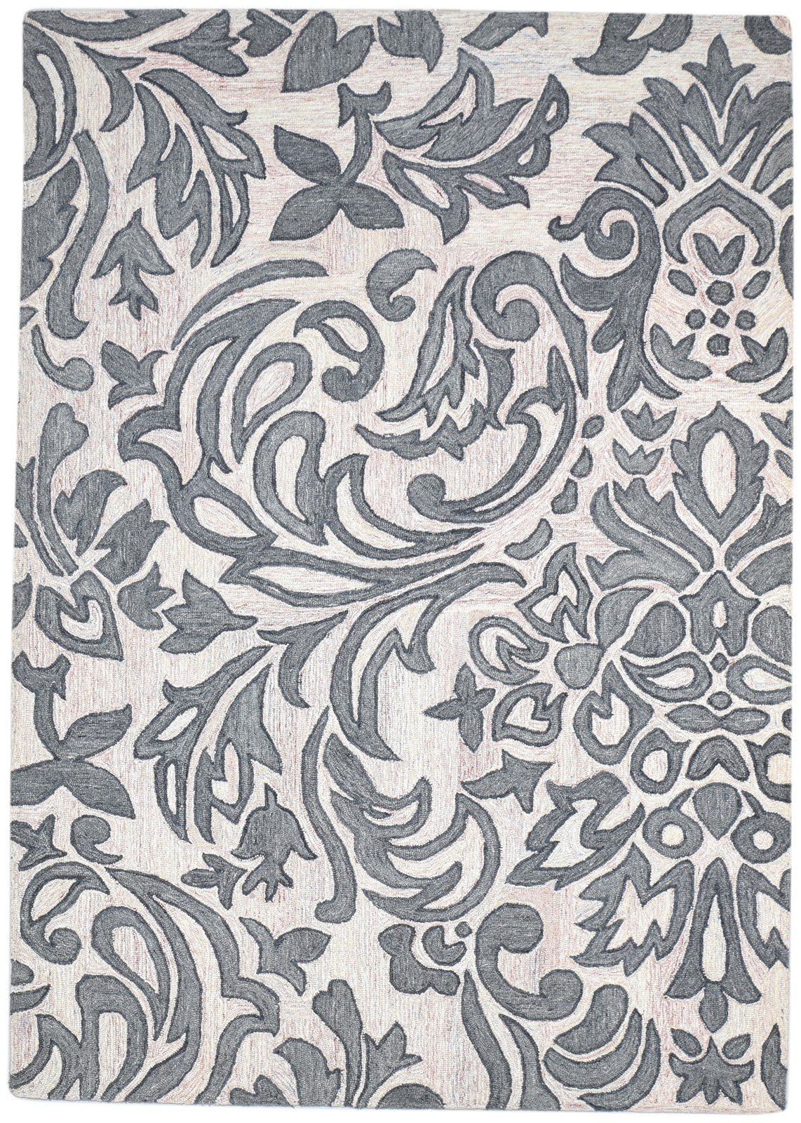 5' X 7' Rug Wool Charcoal Modern Hand Tufted French Floral Room Size Carpet  Area Rug 