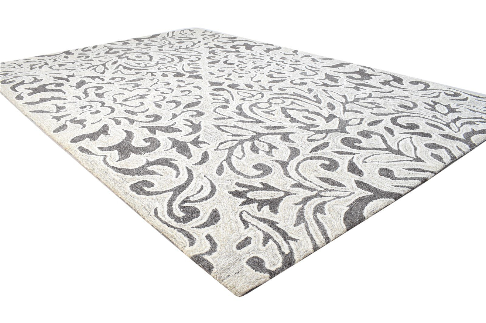 Silver Wool Rug 5' X 8' Modern Hand Tufted French Floral Room Size Carpet 