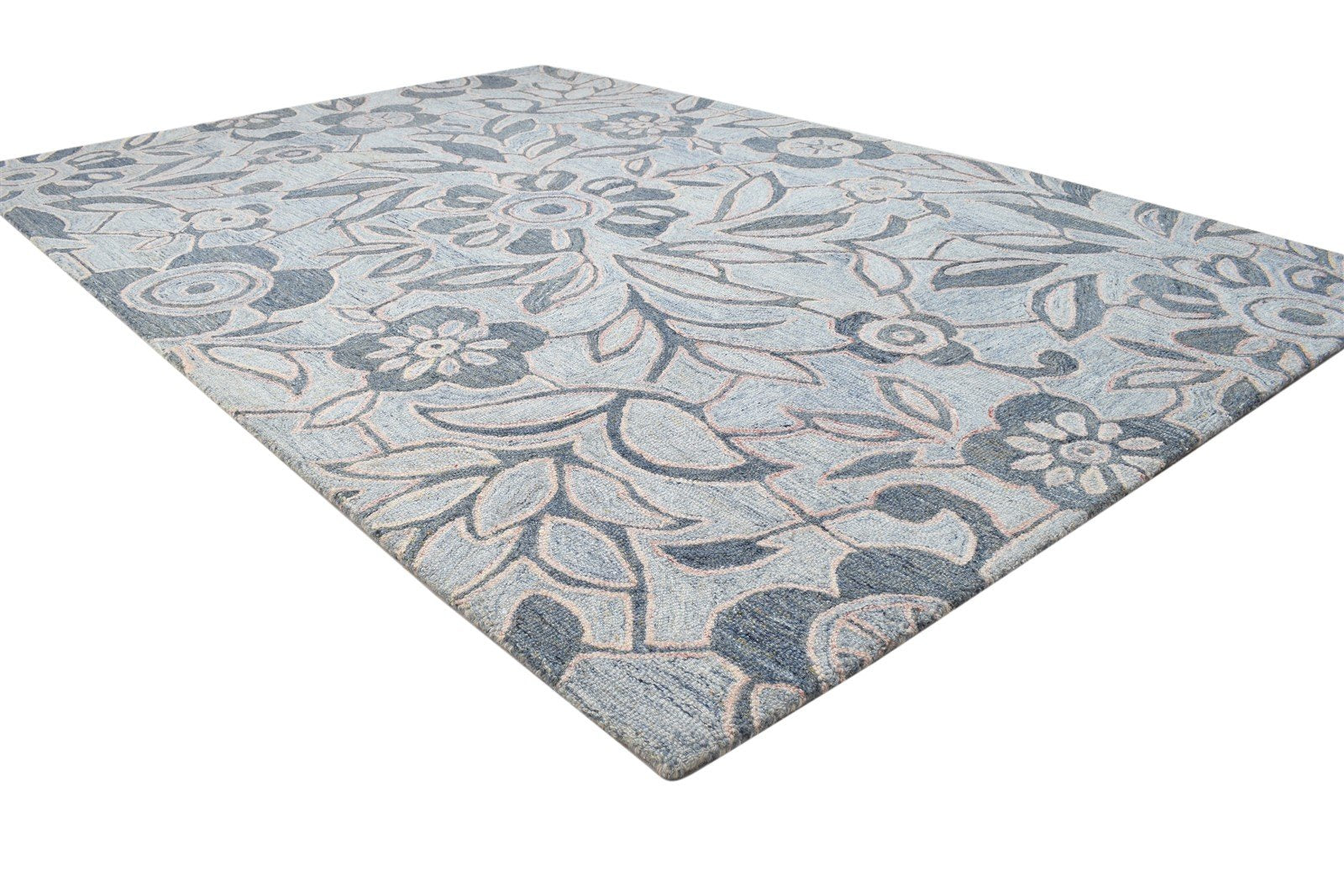 Hand Tufted Grey Wool Rug 5' X 7' Modern French Floral Room Size Carpet 