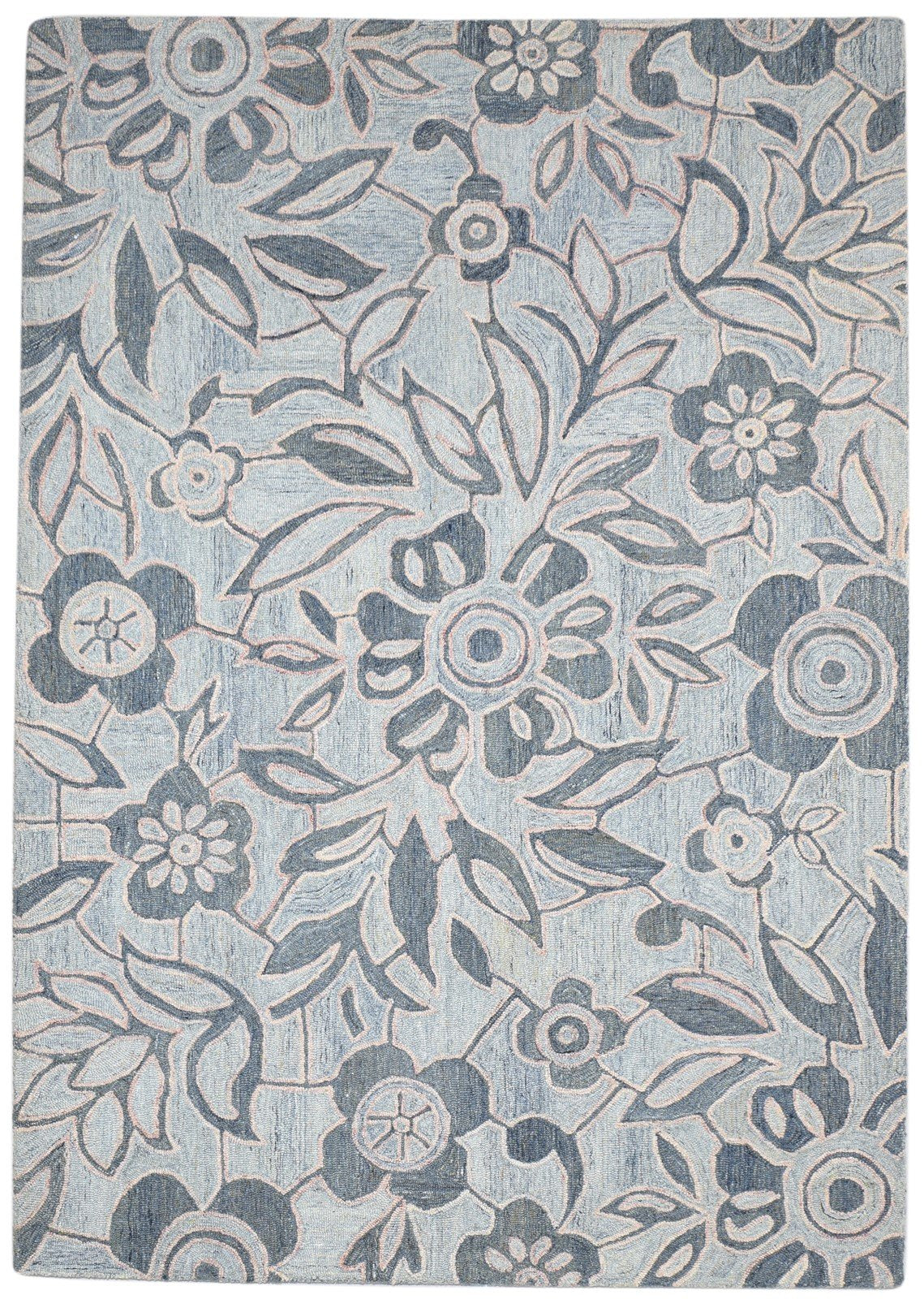 Hand Tufted Grey Wool Rug 5' X 7' Modern French Floral Room Size Carpet 