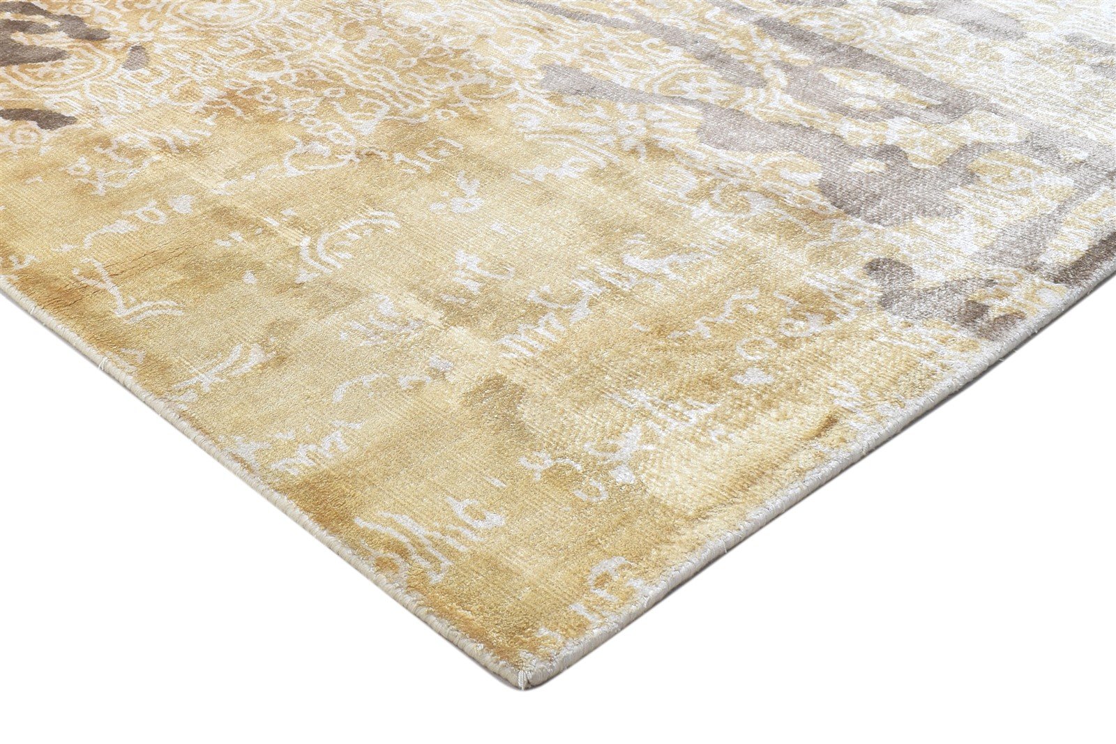 Gold Silk Rug 5' X 6' Modern Handloom Scandinavian Abstract Room Size Carpet 