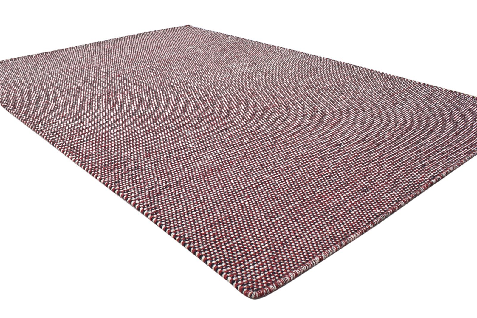 Dhurrie Red Wool Rug 5' X 6' Modern Scandinavian Solid Room Size Carpet 