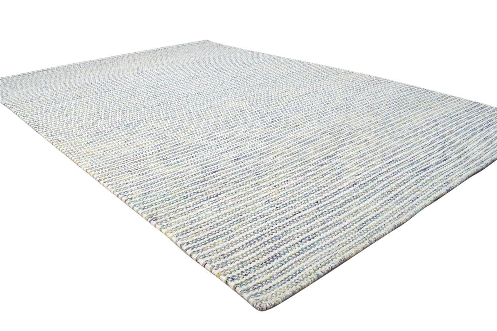 Dhurrie Silver Wool Rug 5' X 8' Modern Scandinavian Striped Room Size Carpet 