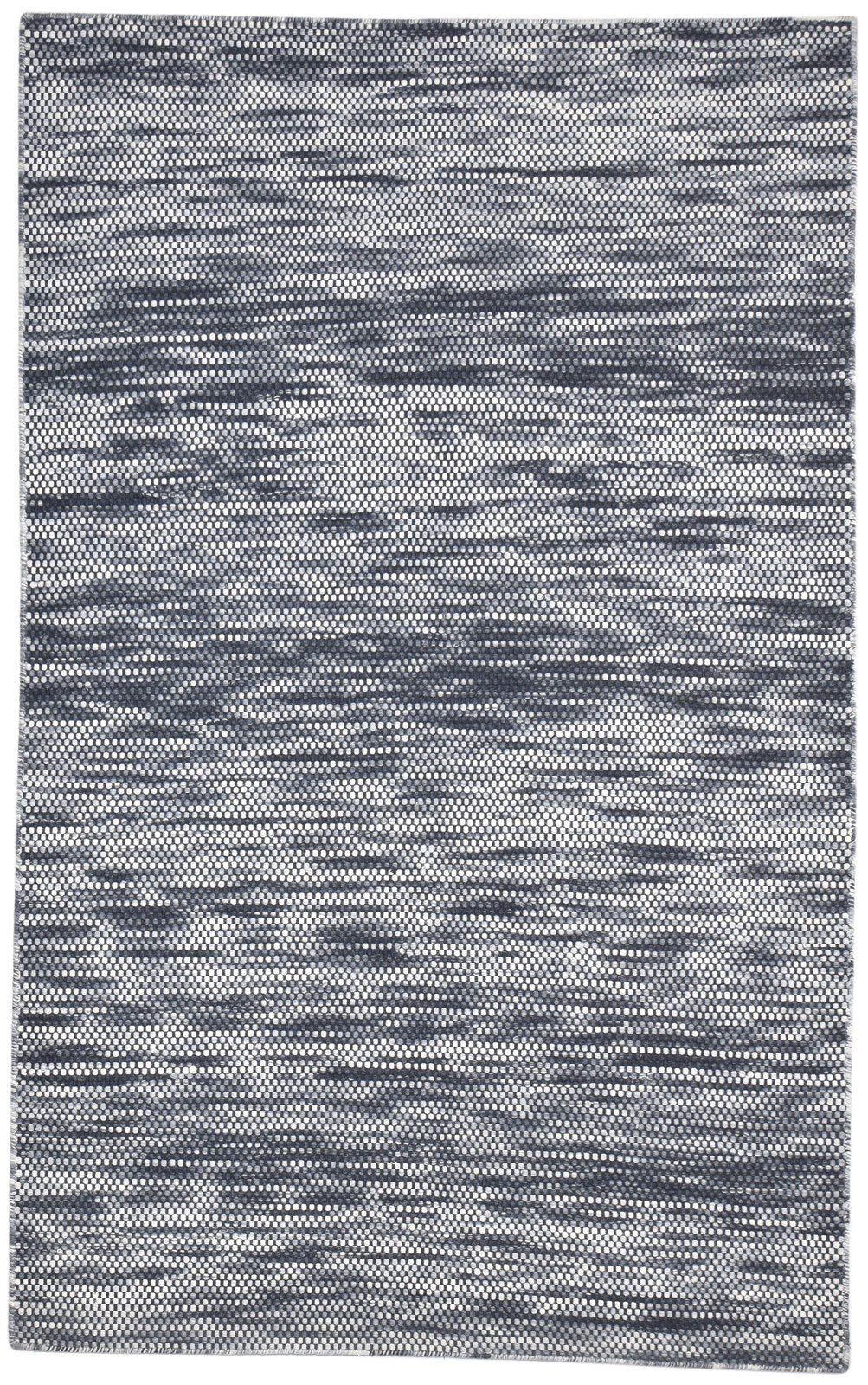 Black Wool Rug 5' X 8' Modern Dhurrie Scandinavian Striped Room Size Carpet 