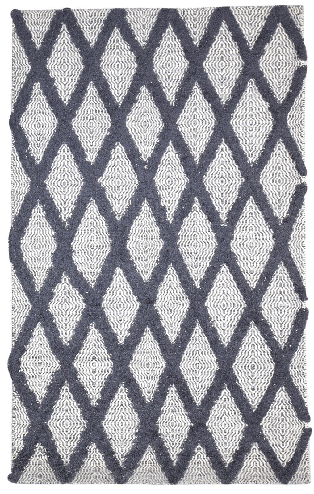 Wool Black Rug 5' X 8' Modern Dhurrie Moroccan Trellis Room Size Carpet 