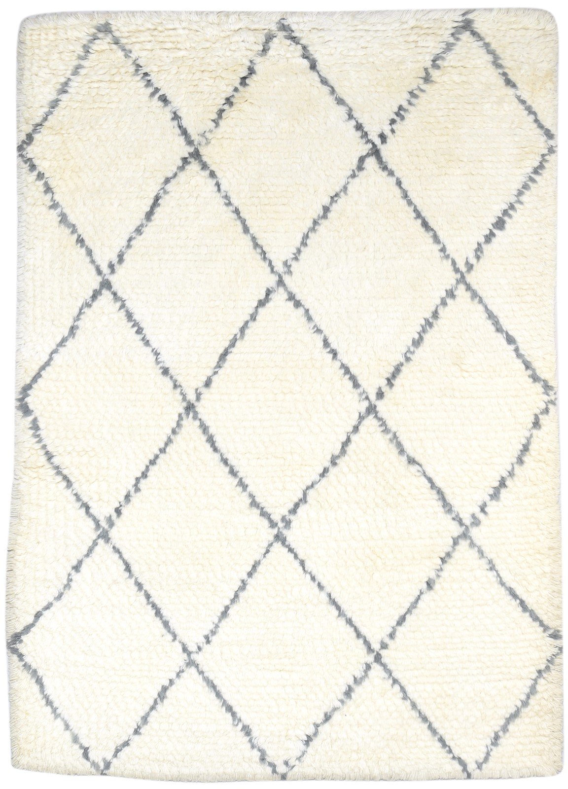 Ivory Wool Rug 5' X 7' Modern Hand Woven Moroccan Diamond Room Size Carpet 